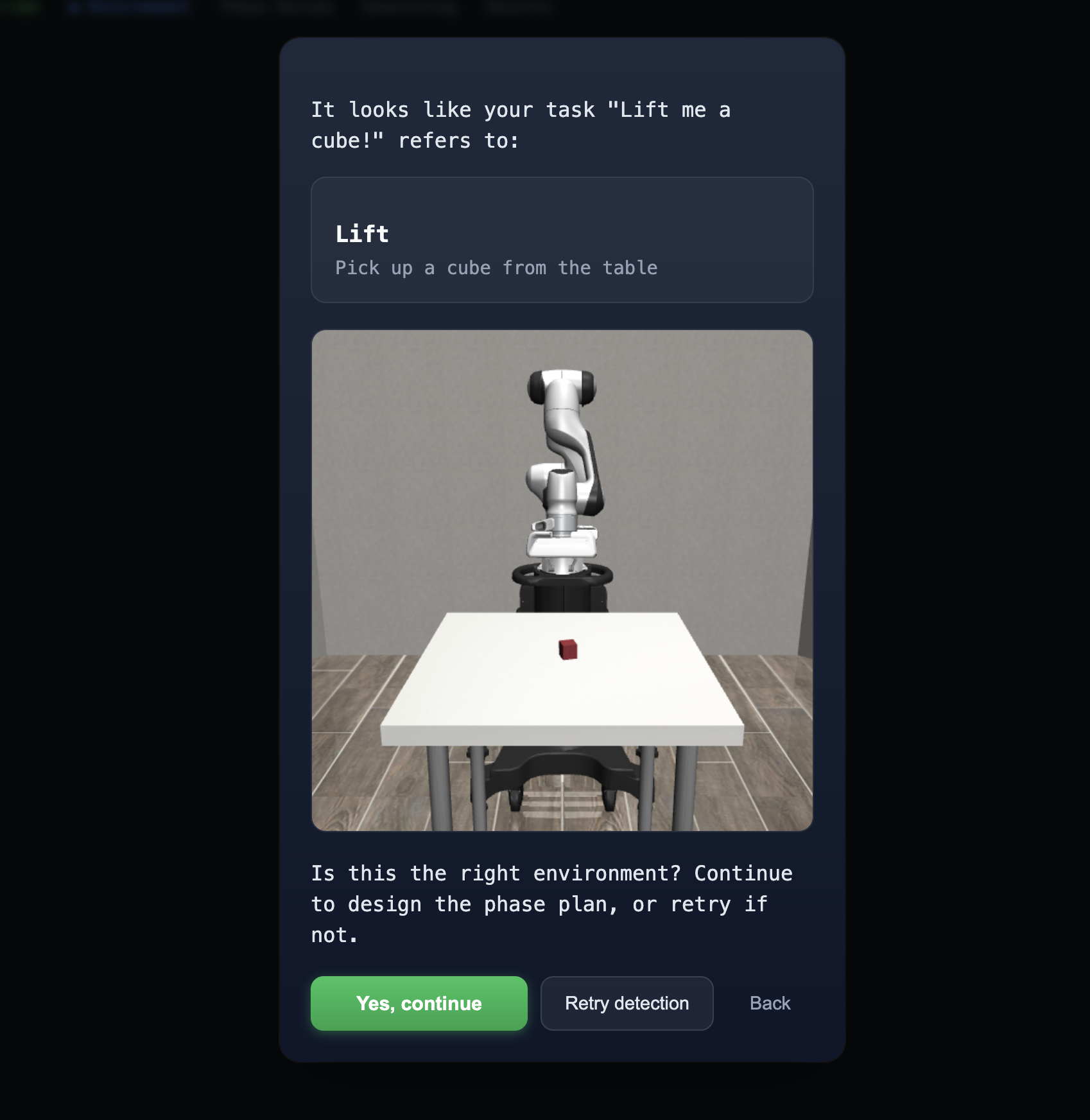 Environment confirmation UI